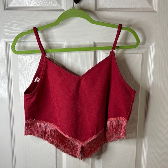 Boho Style Red Fringe Crop Top Size Medium - Picture 4 of 7